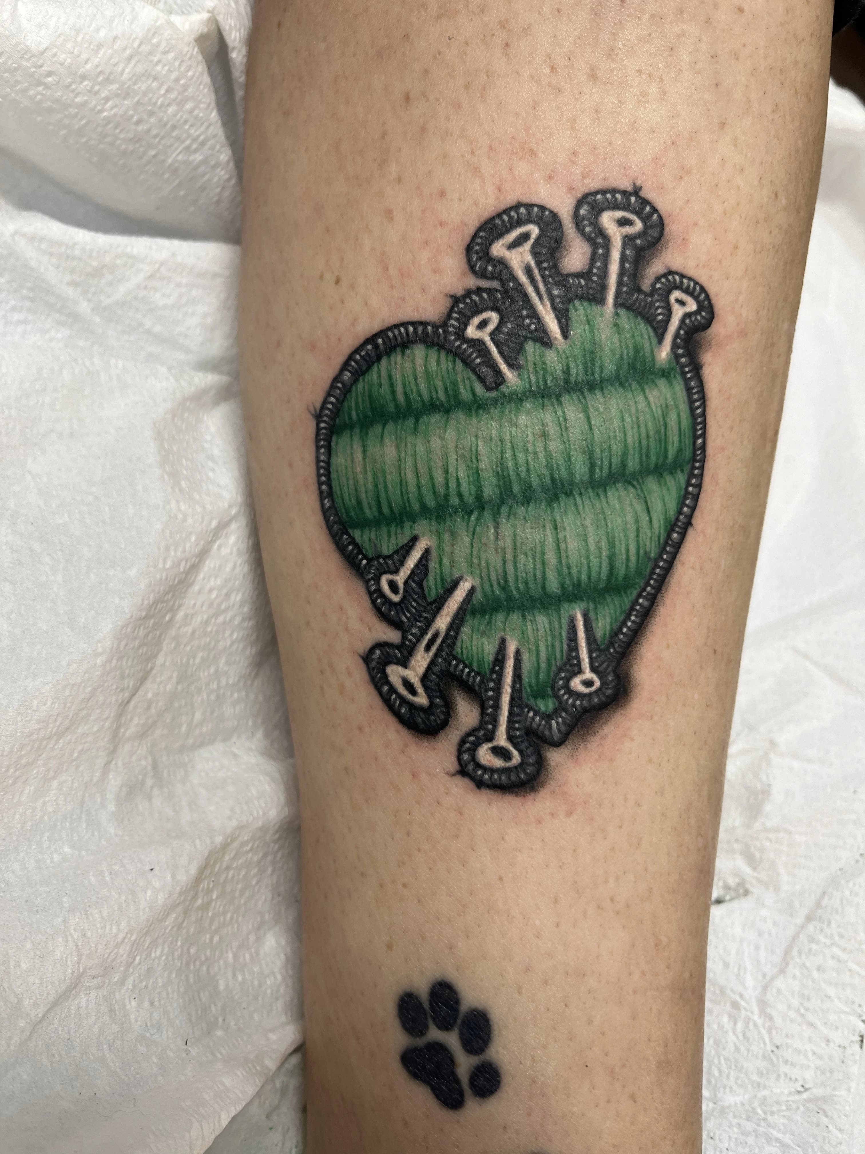 Green Sewed Heart Tattoo